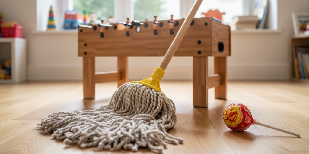 Fregona, chupachups y futbolín